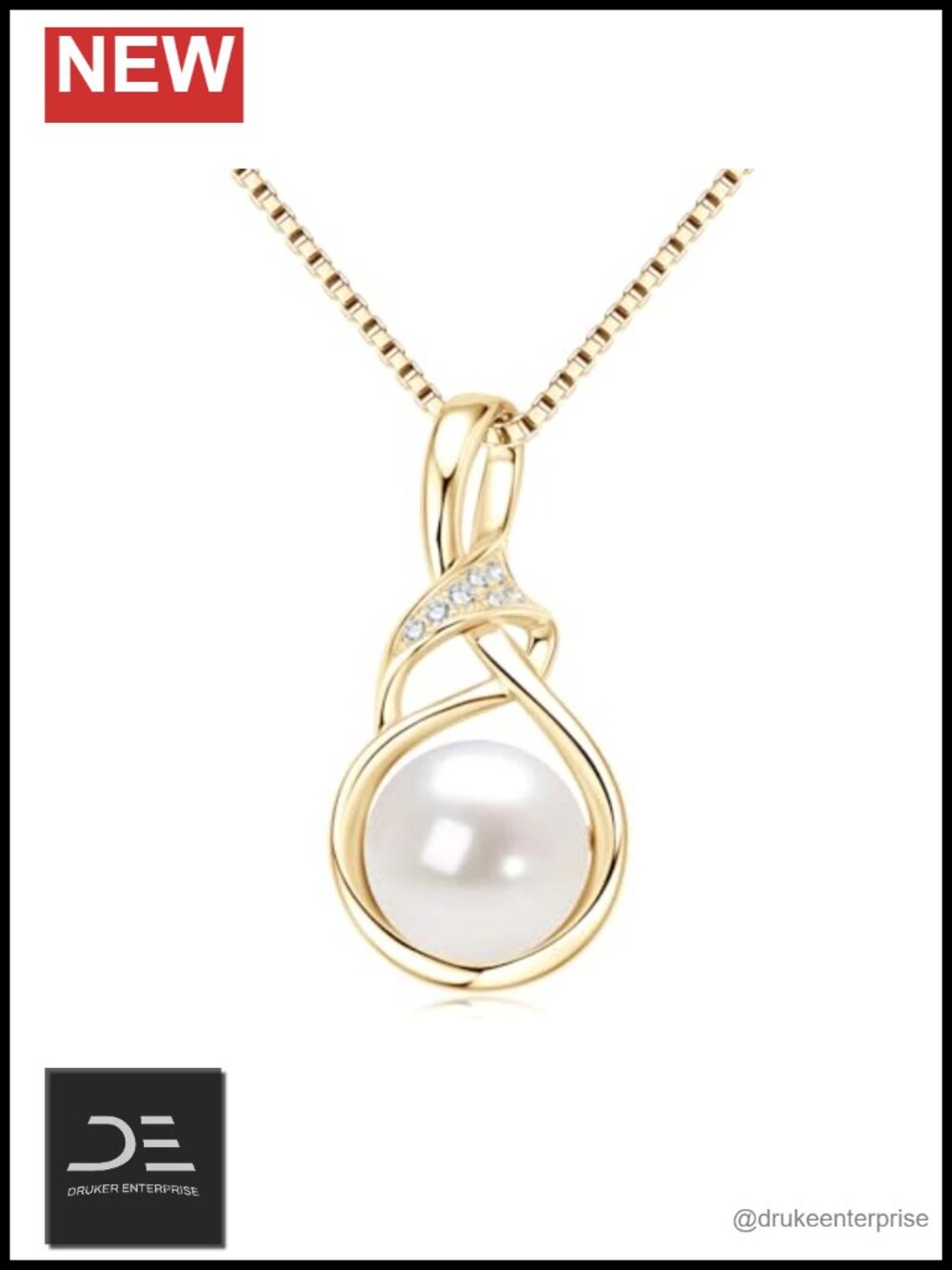 14K Gold Plated Freshwater Pearl Pendant Necklace with Moissanite, 18 in